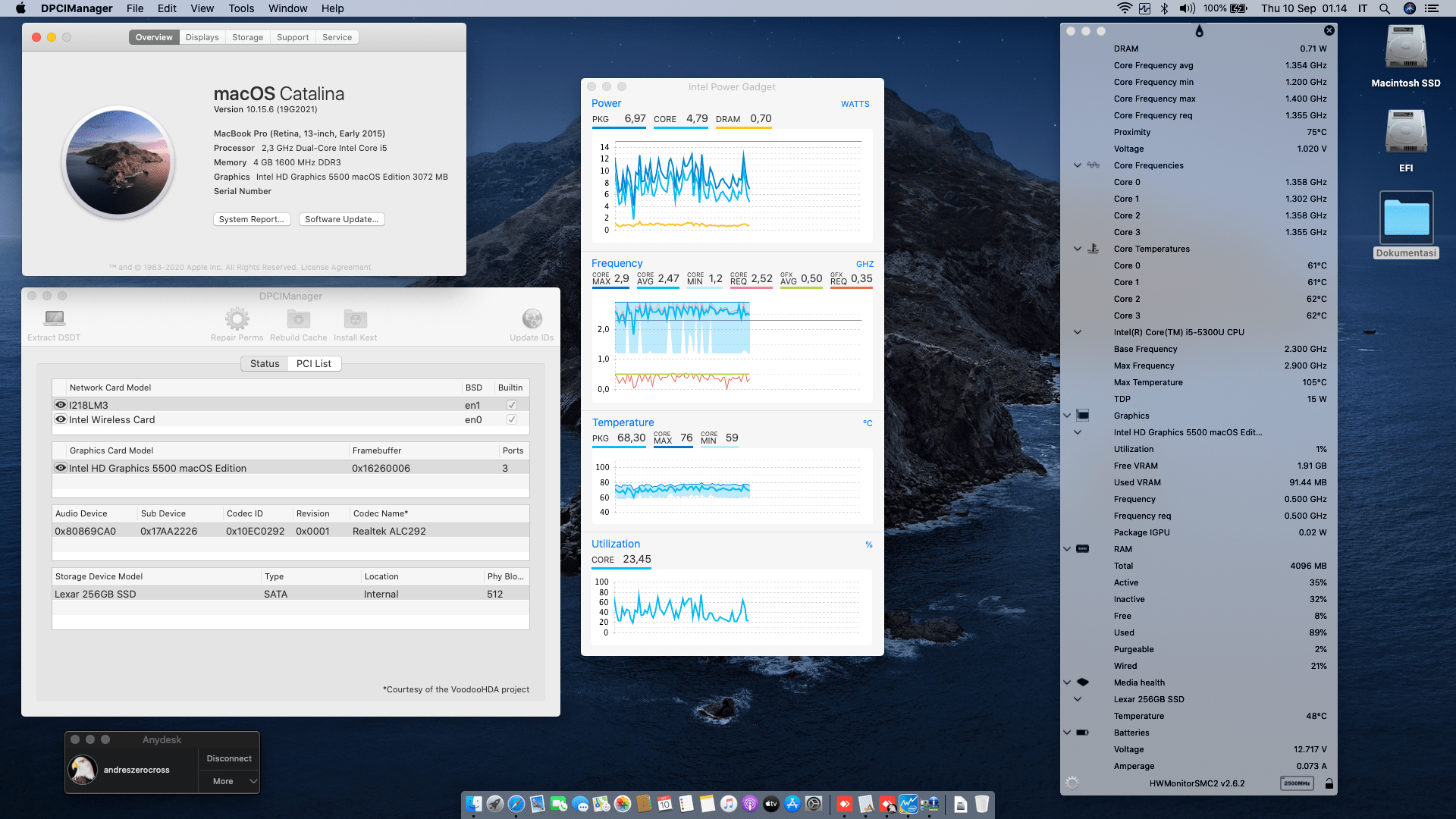 Success Hackintosh macOS Catalina 10.15.6 Build 19G2021 in Lenovo Thinkpad X250